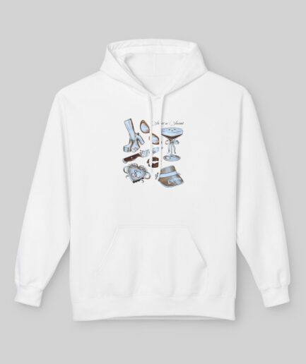 White Sabrina Carpenter Lover Hoodie with graphic design on a gray background