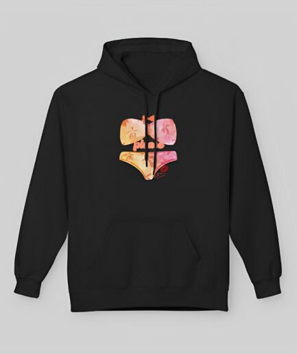 Black Sabrina Carpenter Romantic Message Hoodie with a colorful graphic on a gray background