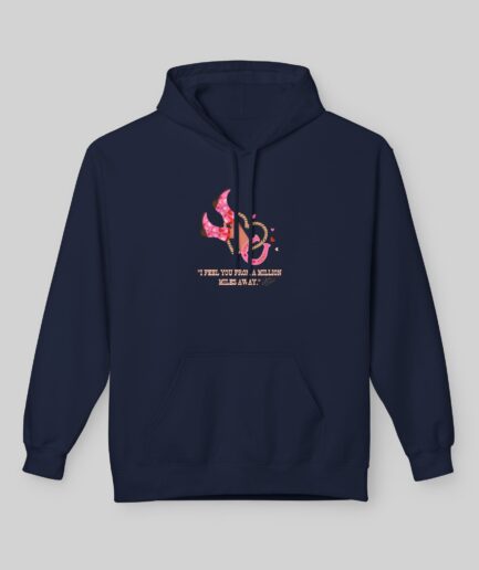 Navy blue Sabrina Carpenter Valentine's Day Hoodie with a colorful graphic and text on a light gray background